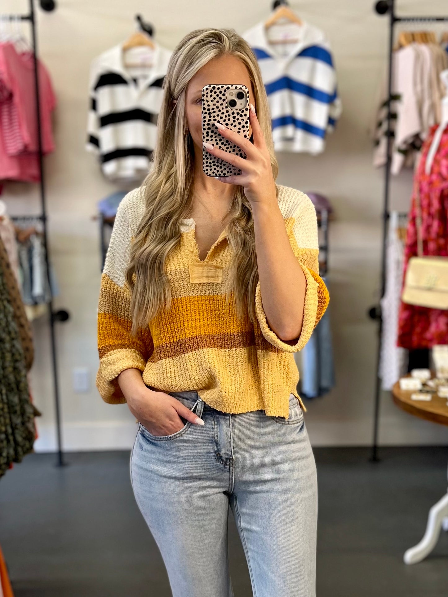 Cropped Patch Sweater- Peach