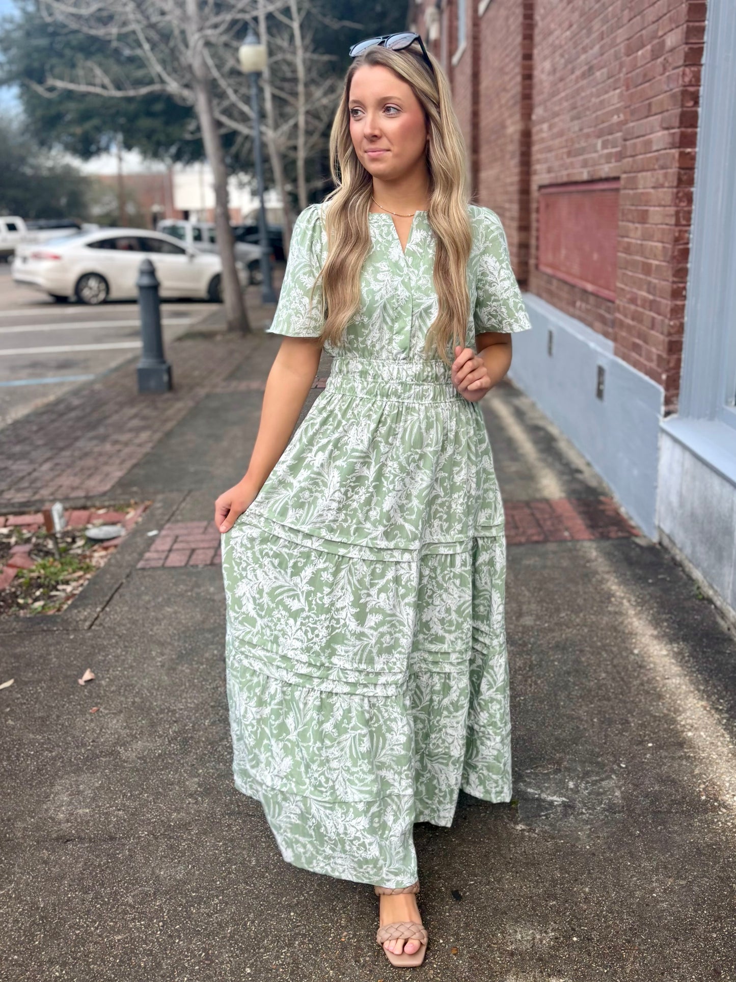 Tiered Floral Maxi- Sage