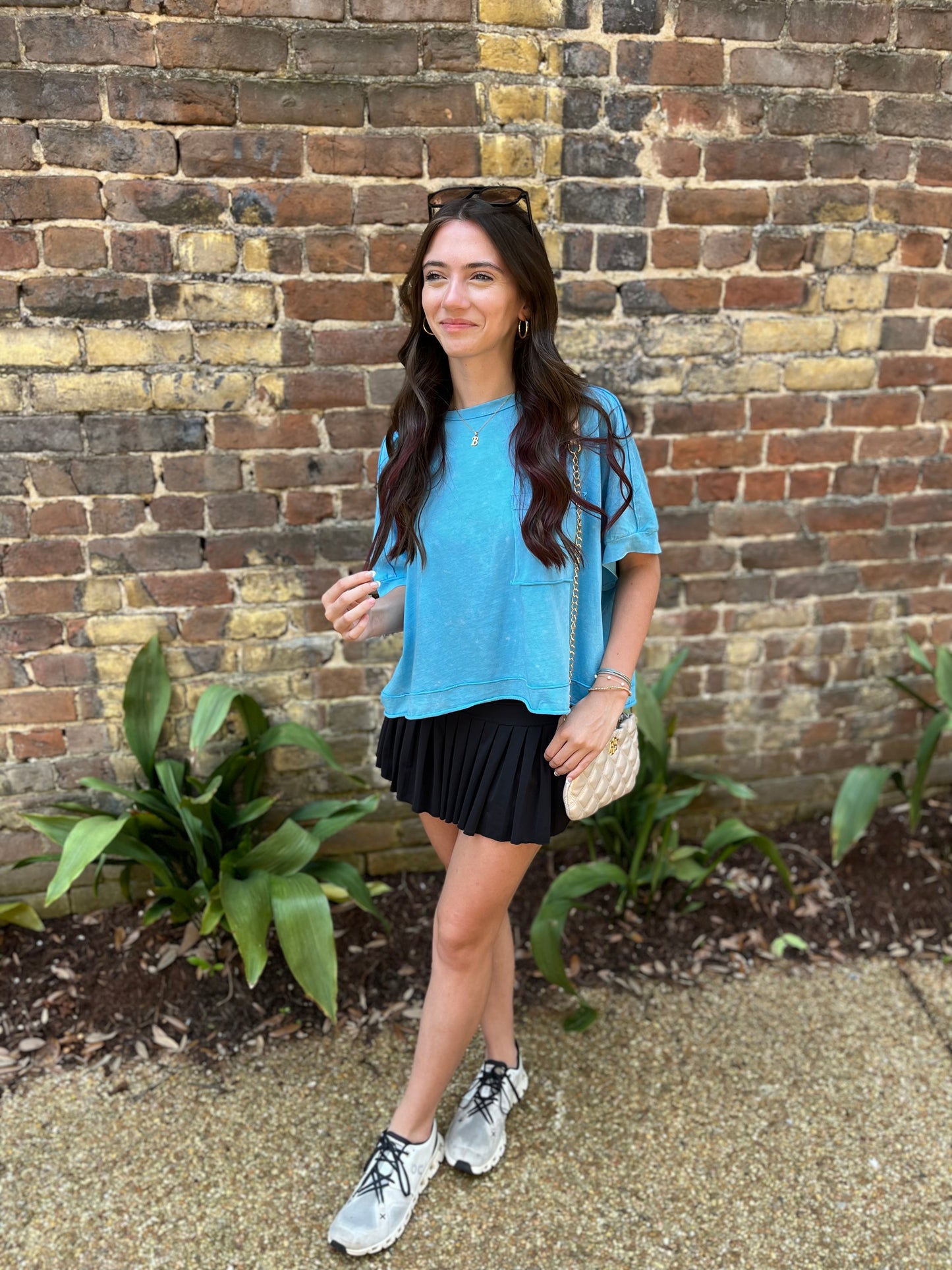 Mineral Washed Oversized Crop Tee- Aqua