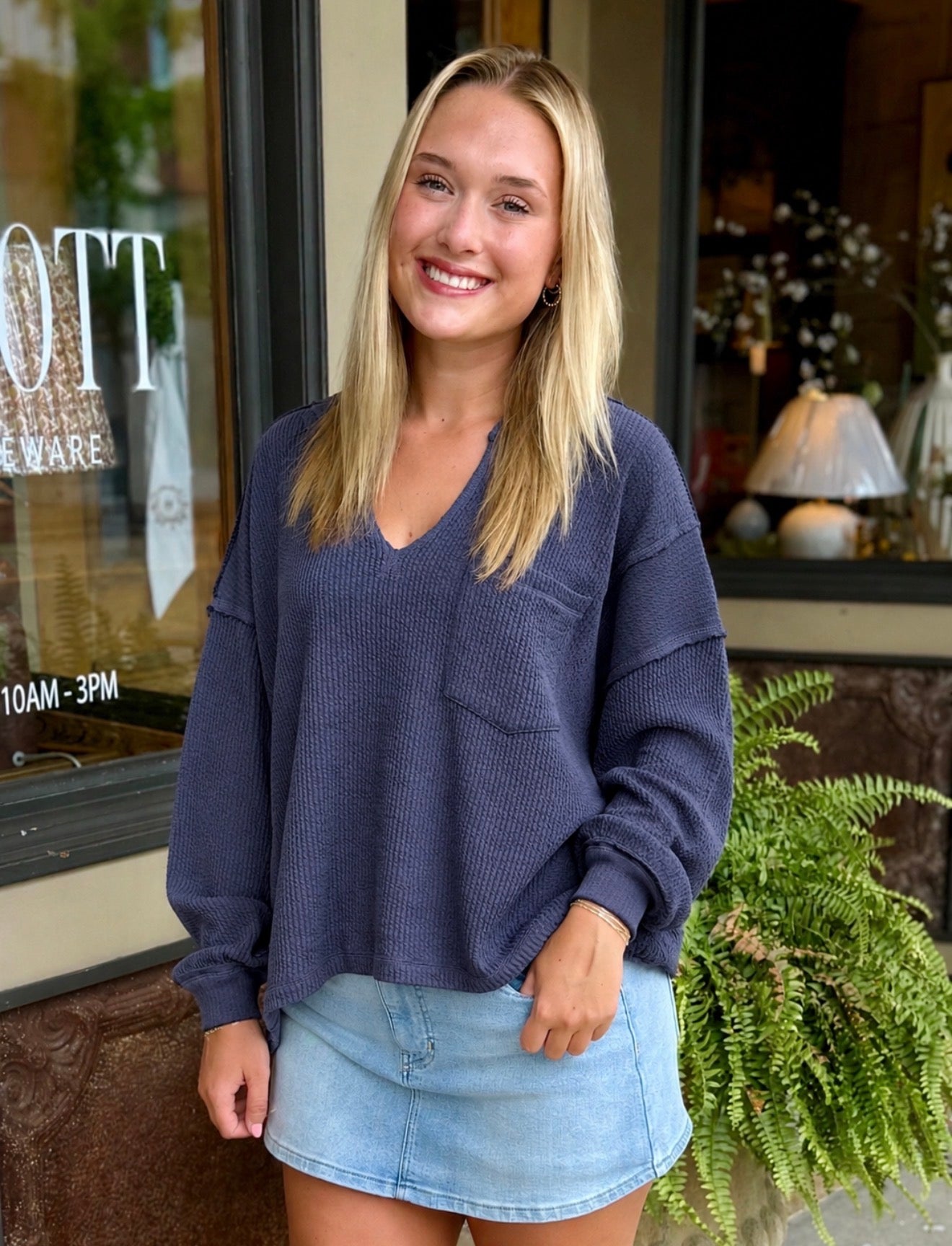 Ribbed Long Sleeve- Denim