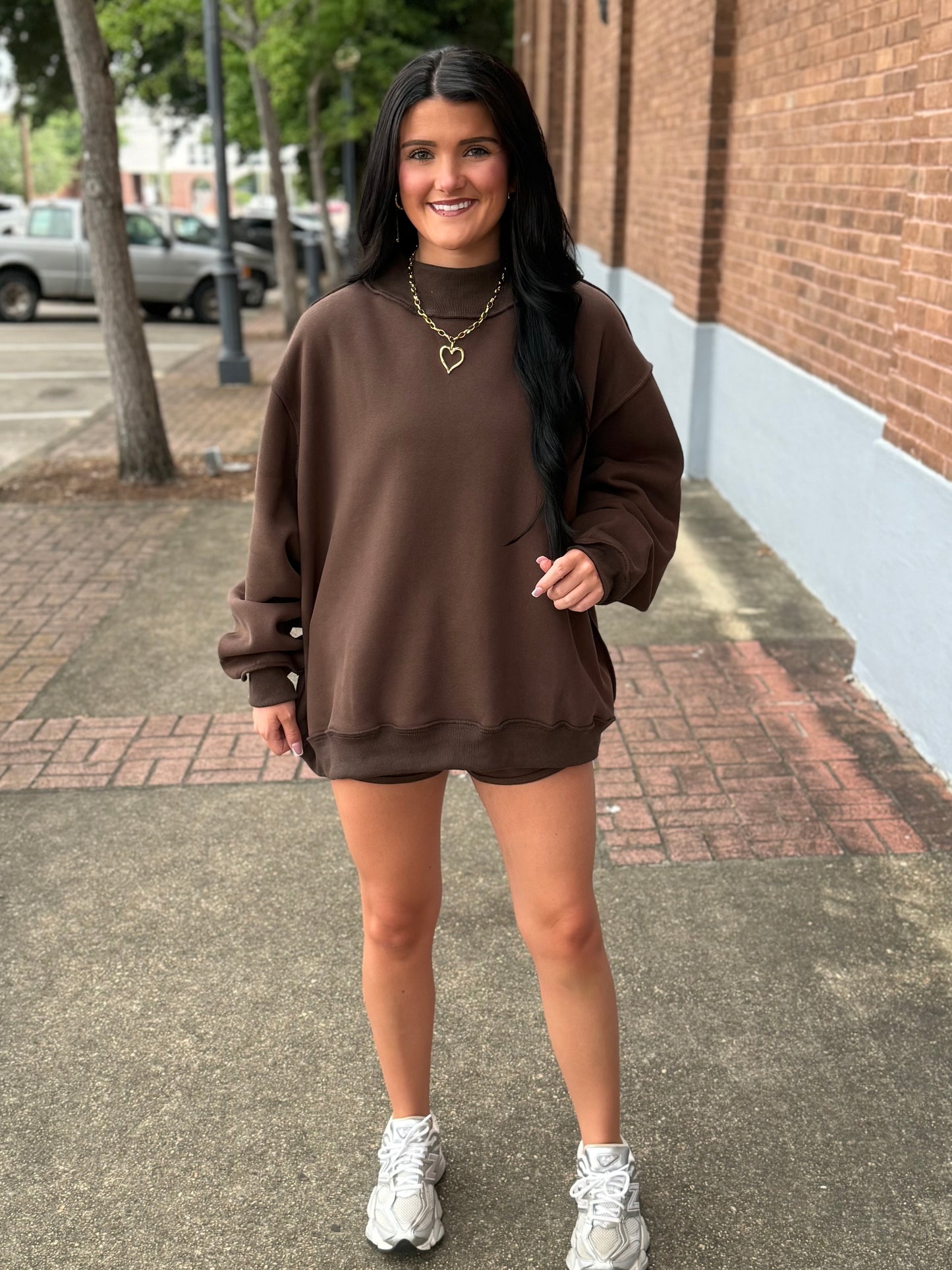 Mock Neck Pullover- Brown