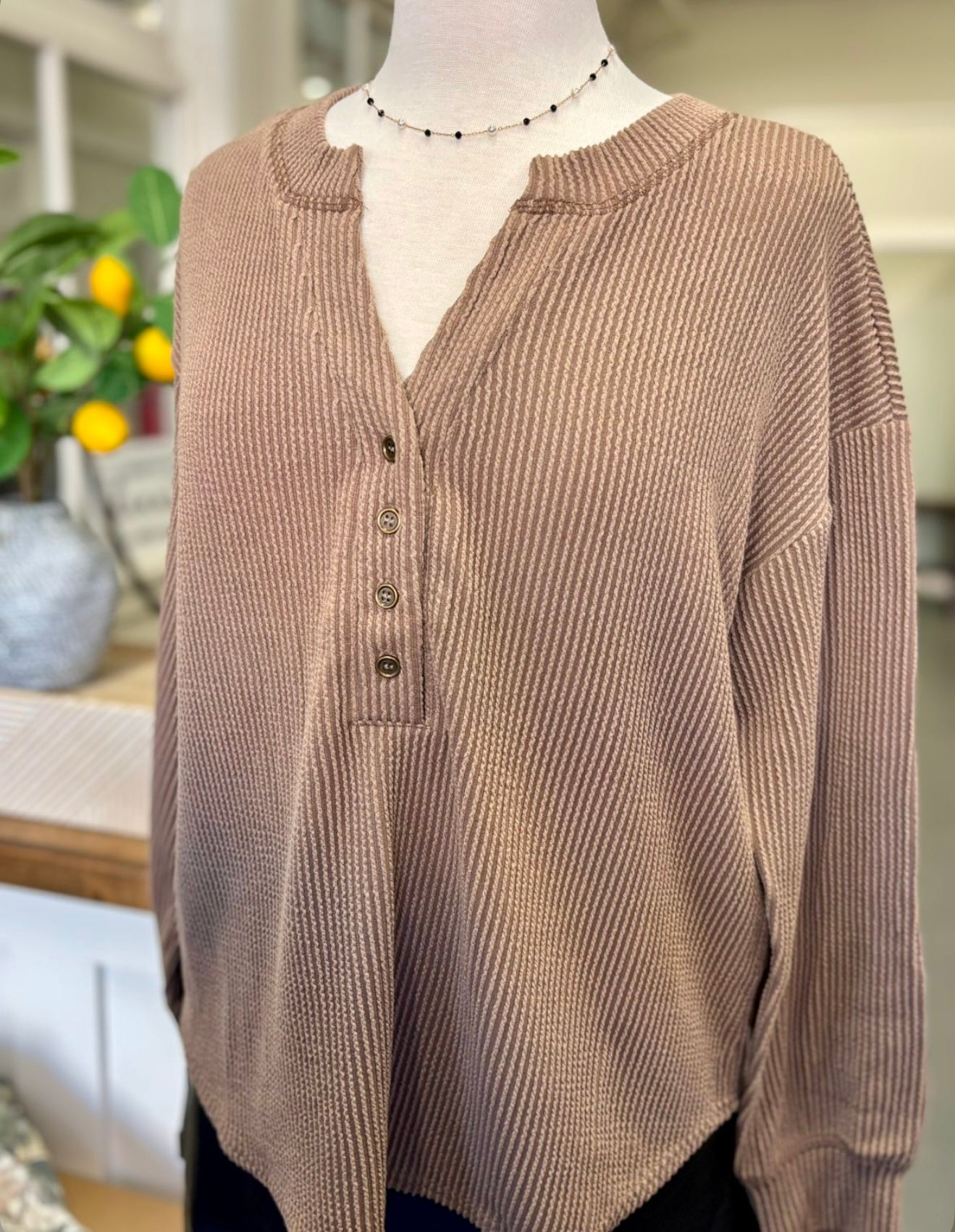 Henley L/S Top- Brown