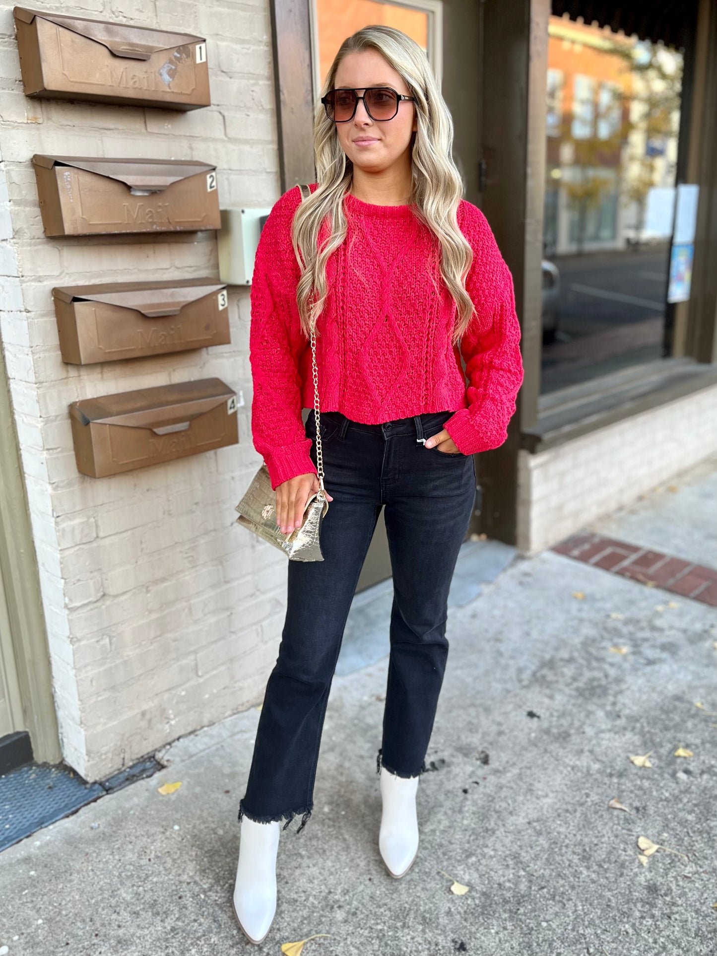 Cable Knit Sweater- Red