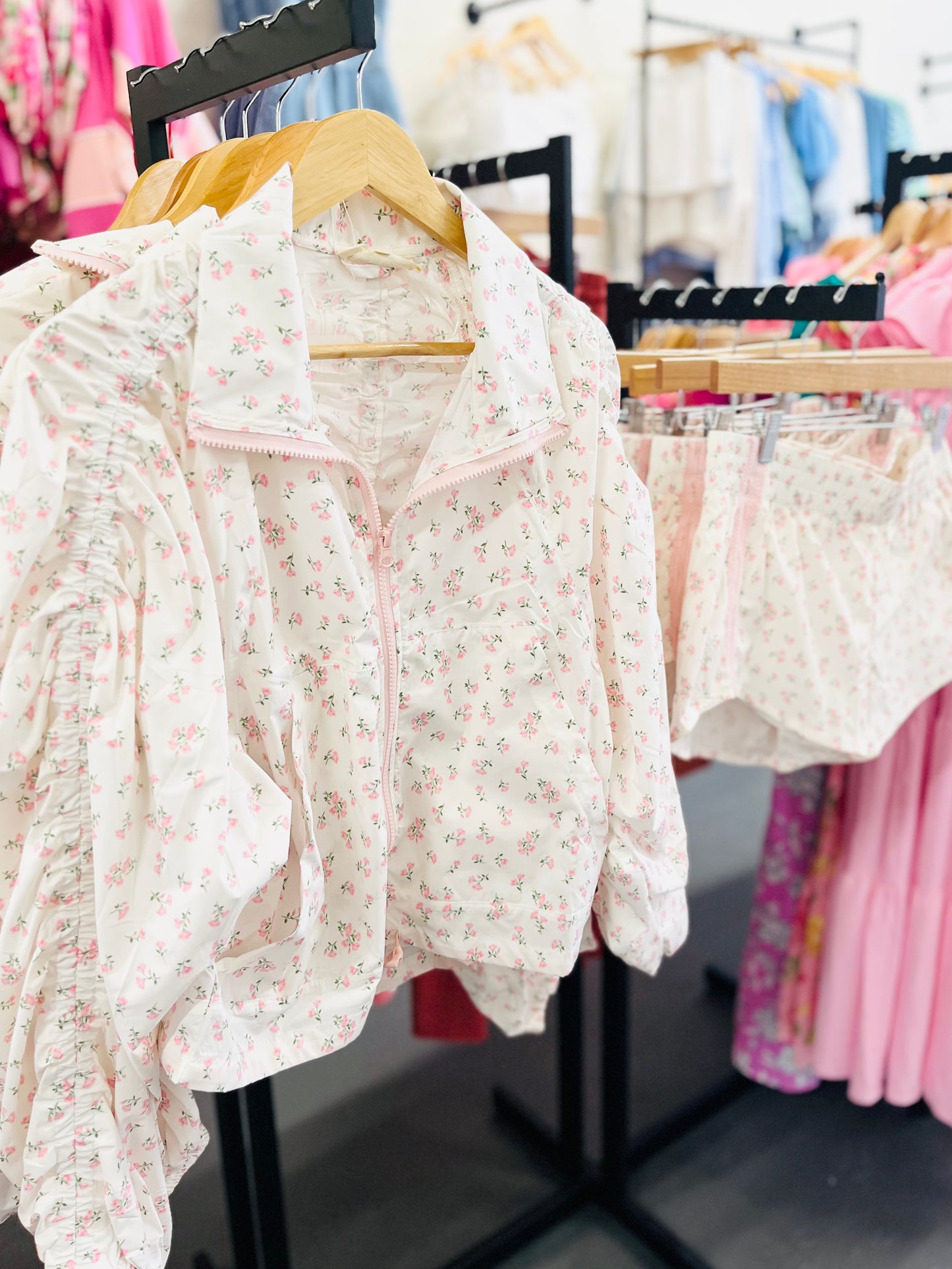 Floral/Lace Windbreaker Shorts
