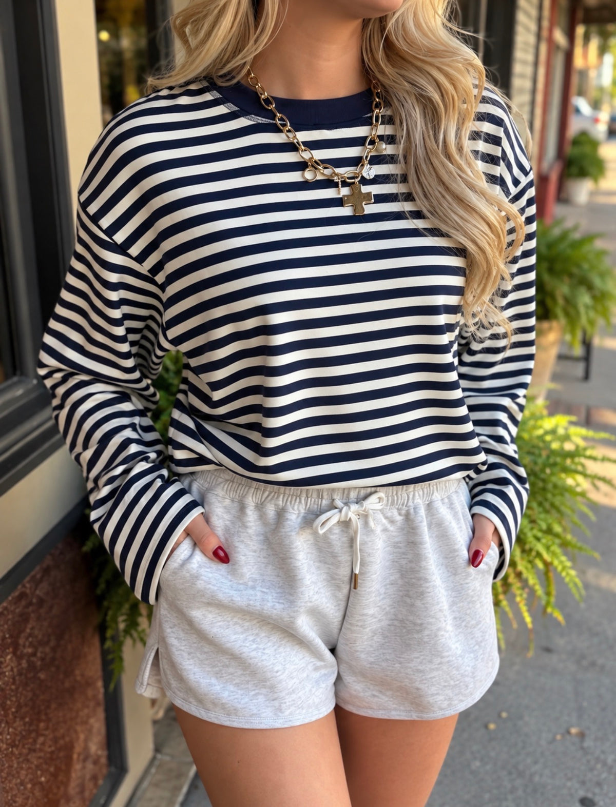 Weekend Plans Stripe Tee- Navy