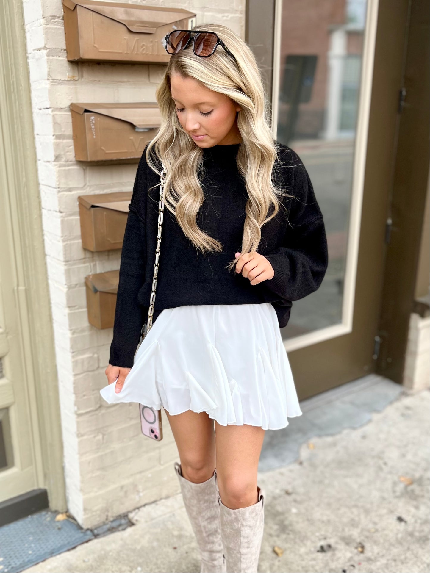 Chiffon Ruffle Mini Skirt- White