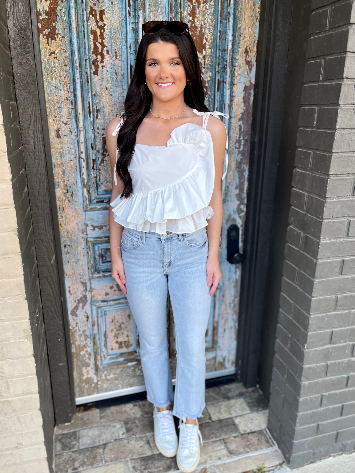 Ruffle Shoulder Tie Tank