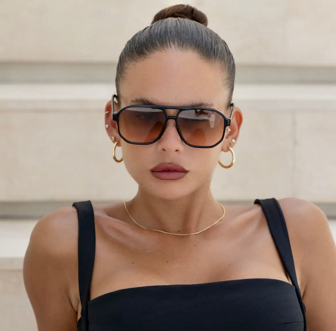 Billie Aviator Sunglasses- Black/Brown