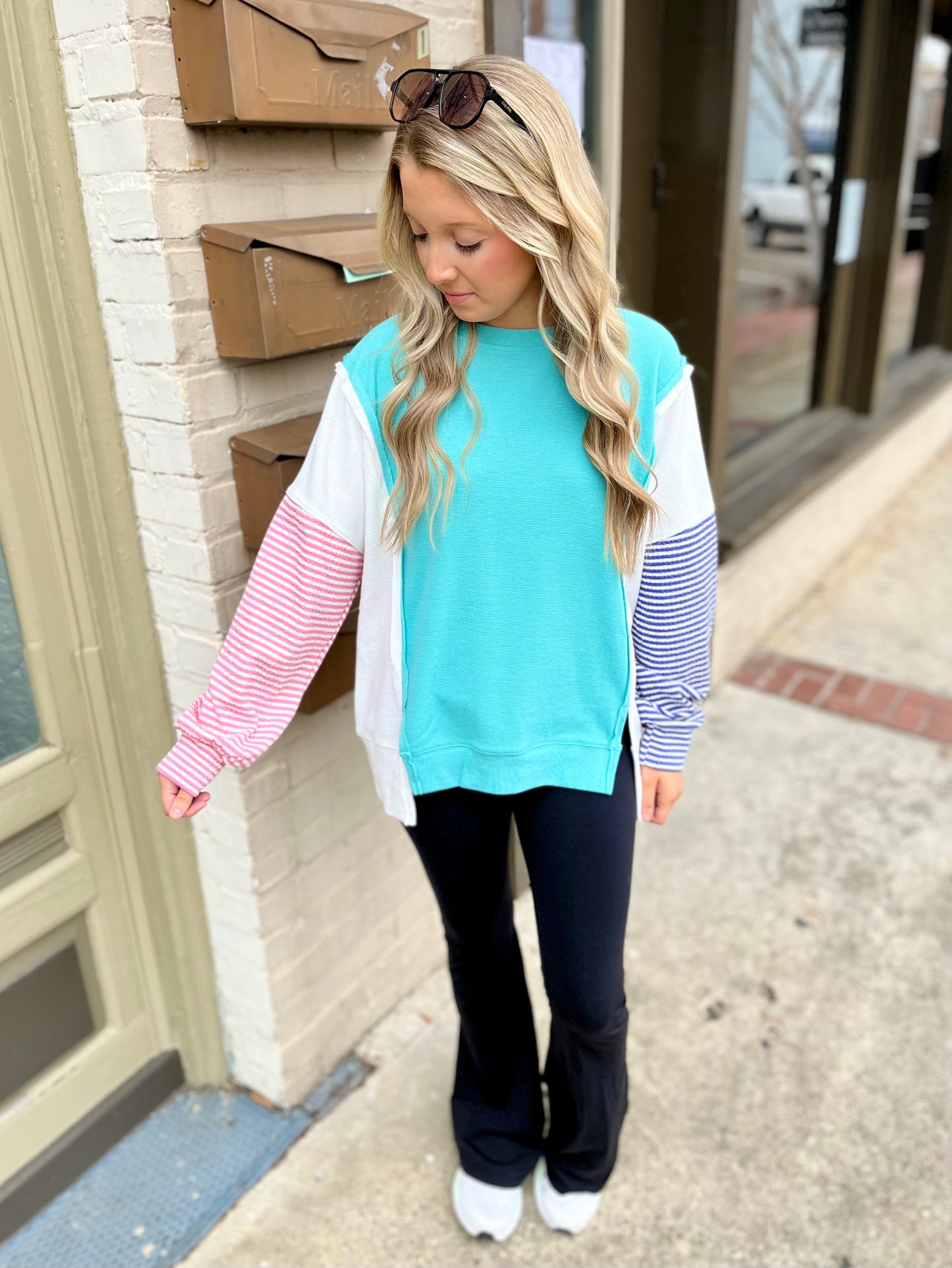 Color Block Pullover- Turquoise