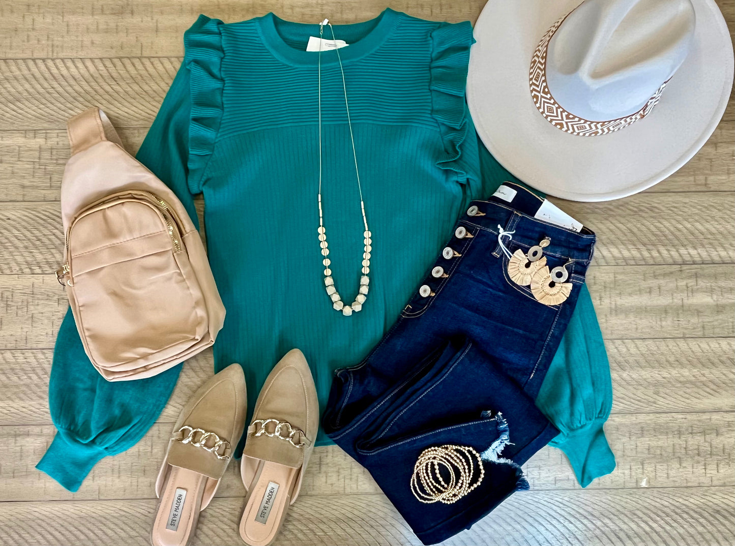 Avery Ribbed Top- Alpine Green