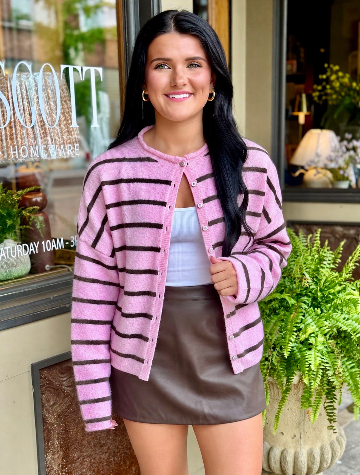 Piper Cardigan- Pink/Brown