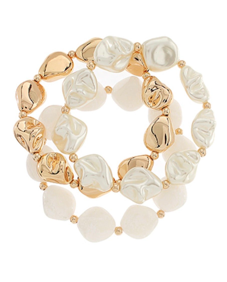 3 Stack Baroque Pearl + Stone Bracelet