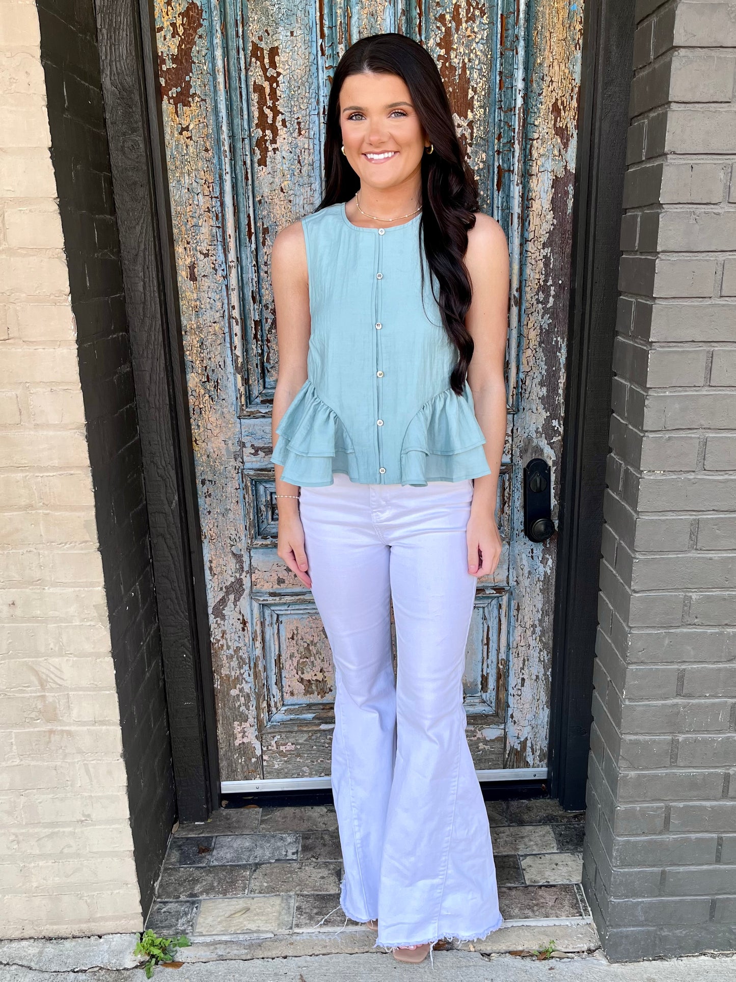Side Ruffle Tank- Blue