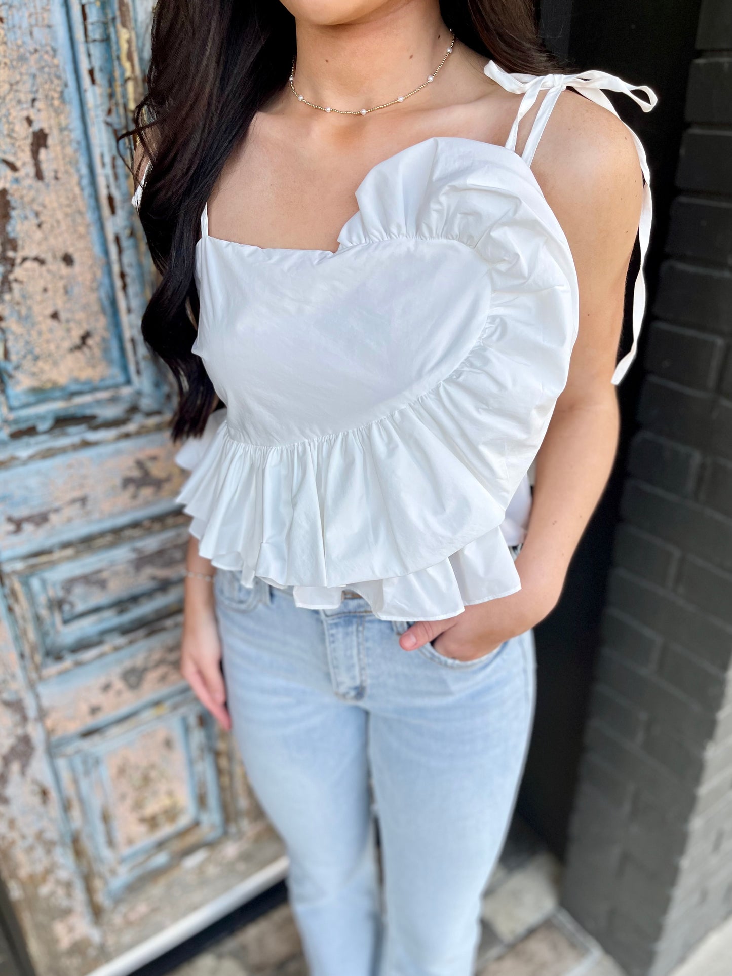Ruffle Shoulder Tie Tank