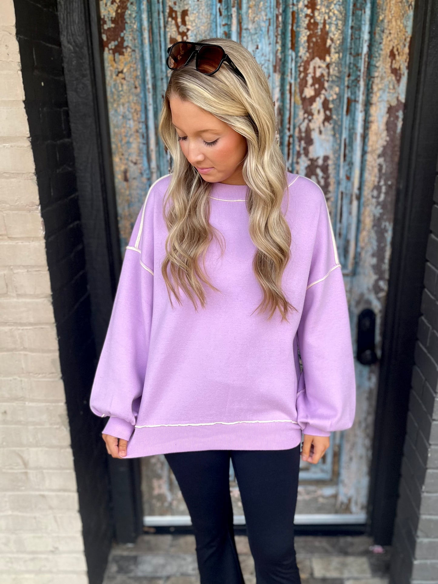 Contrast Stitch Pullover- Lilac