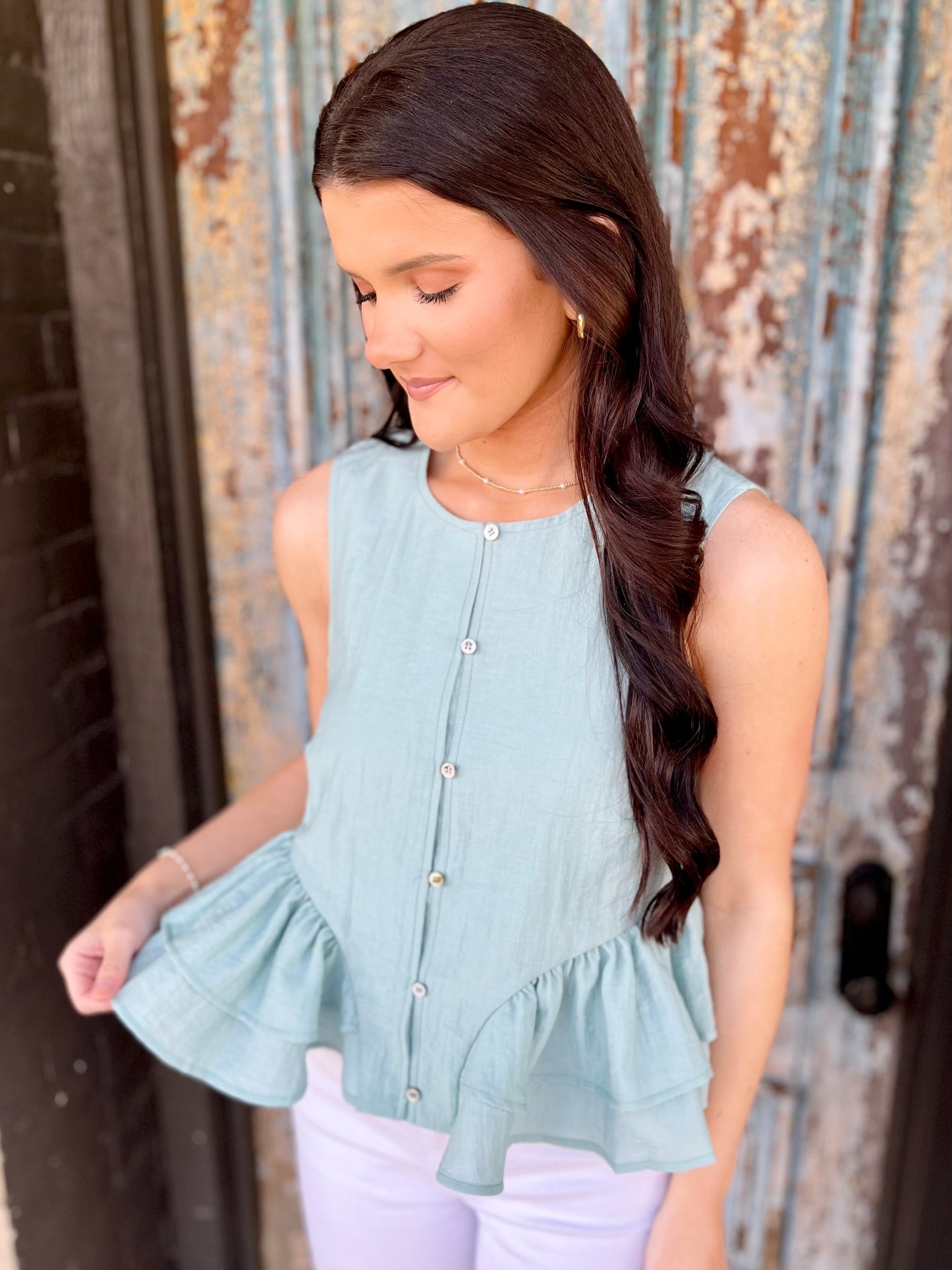 Side Ruffle Tank- Blue
