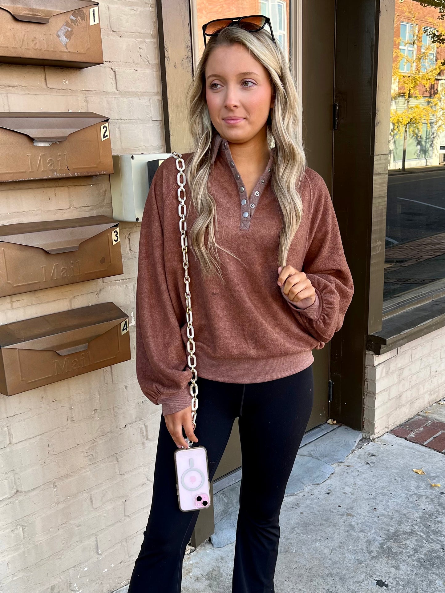 Soft Snap Button Pullover- Mocha