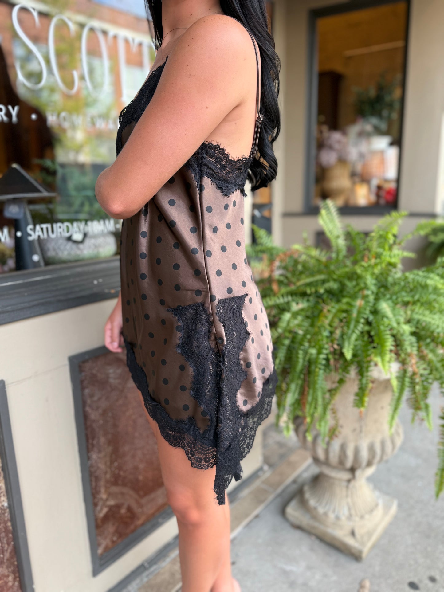 Asymmetrical Polka Dot Lace Tank