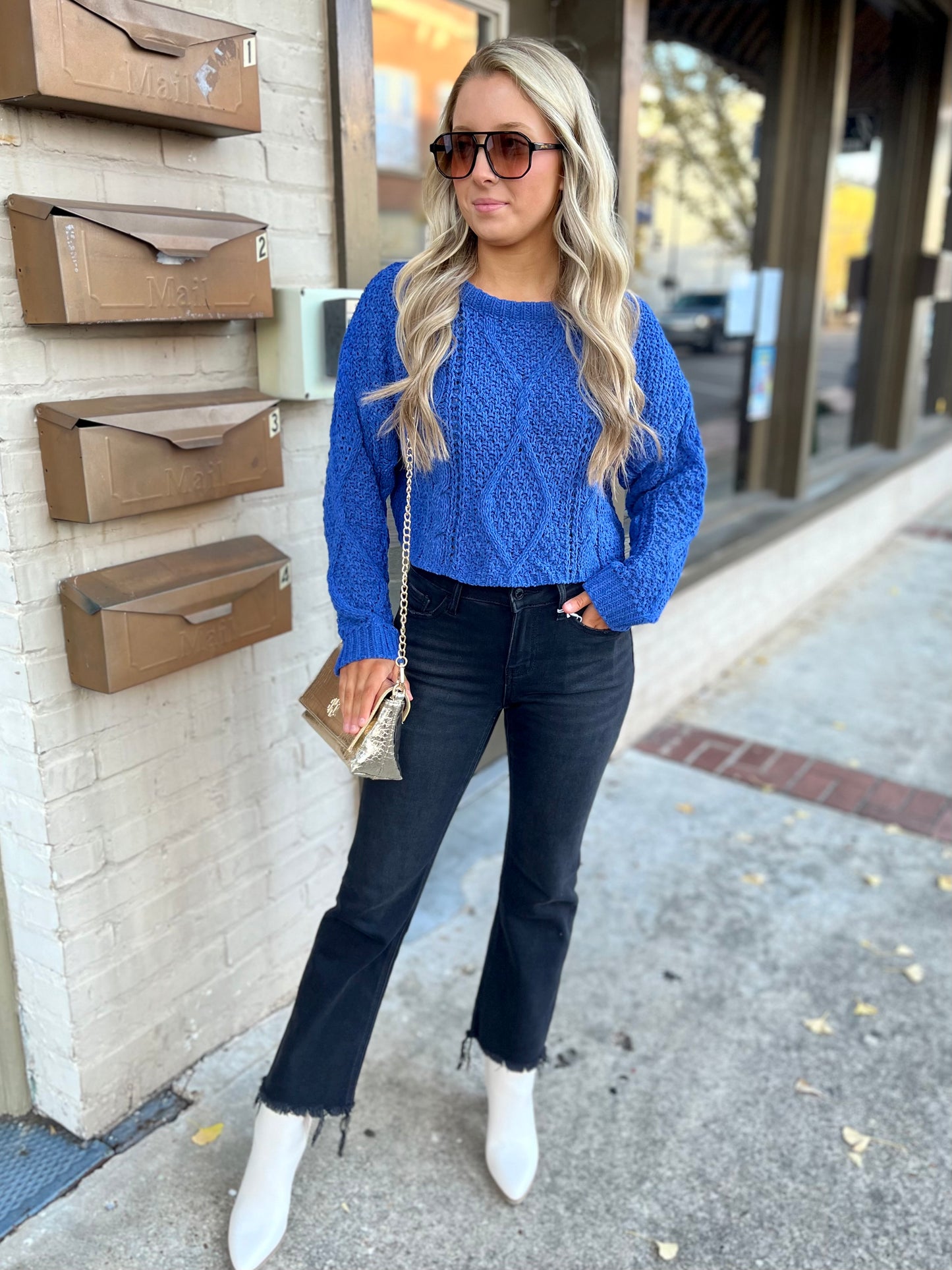 Cable Knit Sweater- Blue