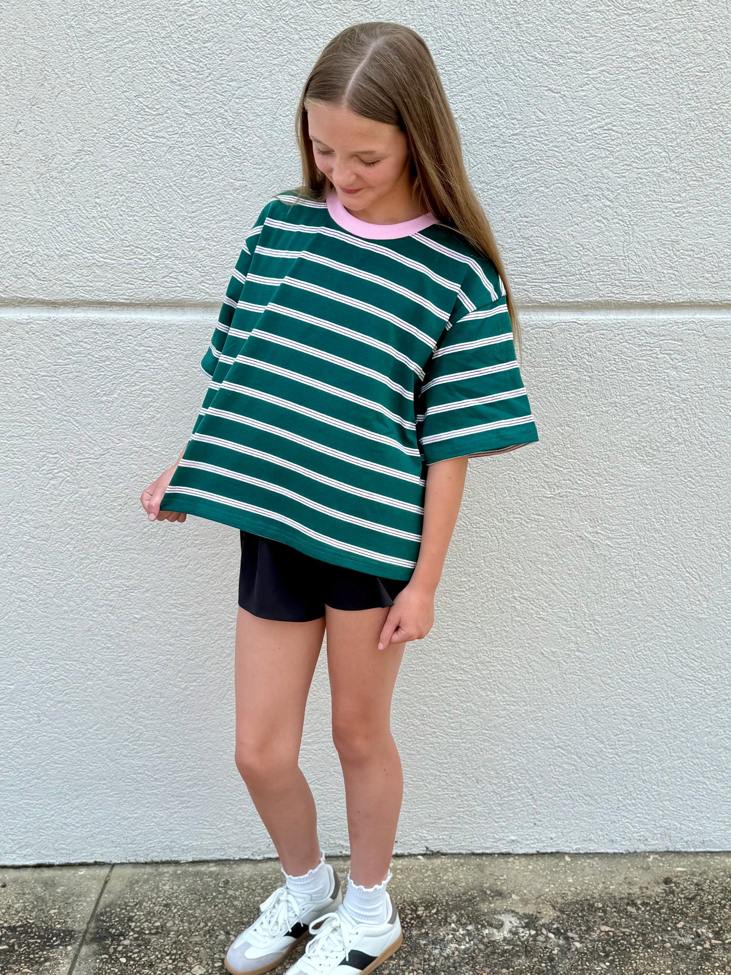 Stripe Boxy Tee- Green/Pink