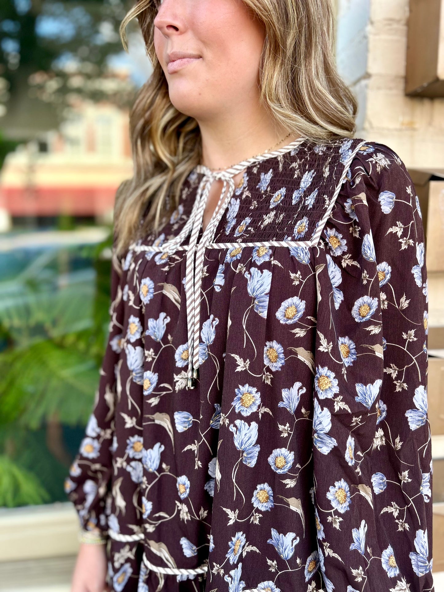 Brown Floral Mini Dress