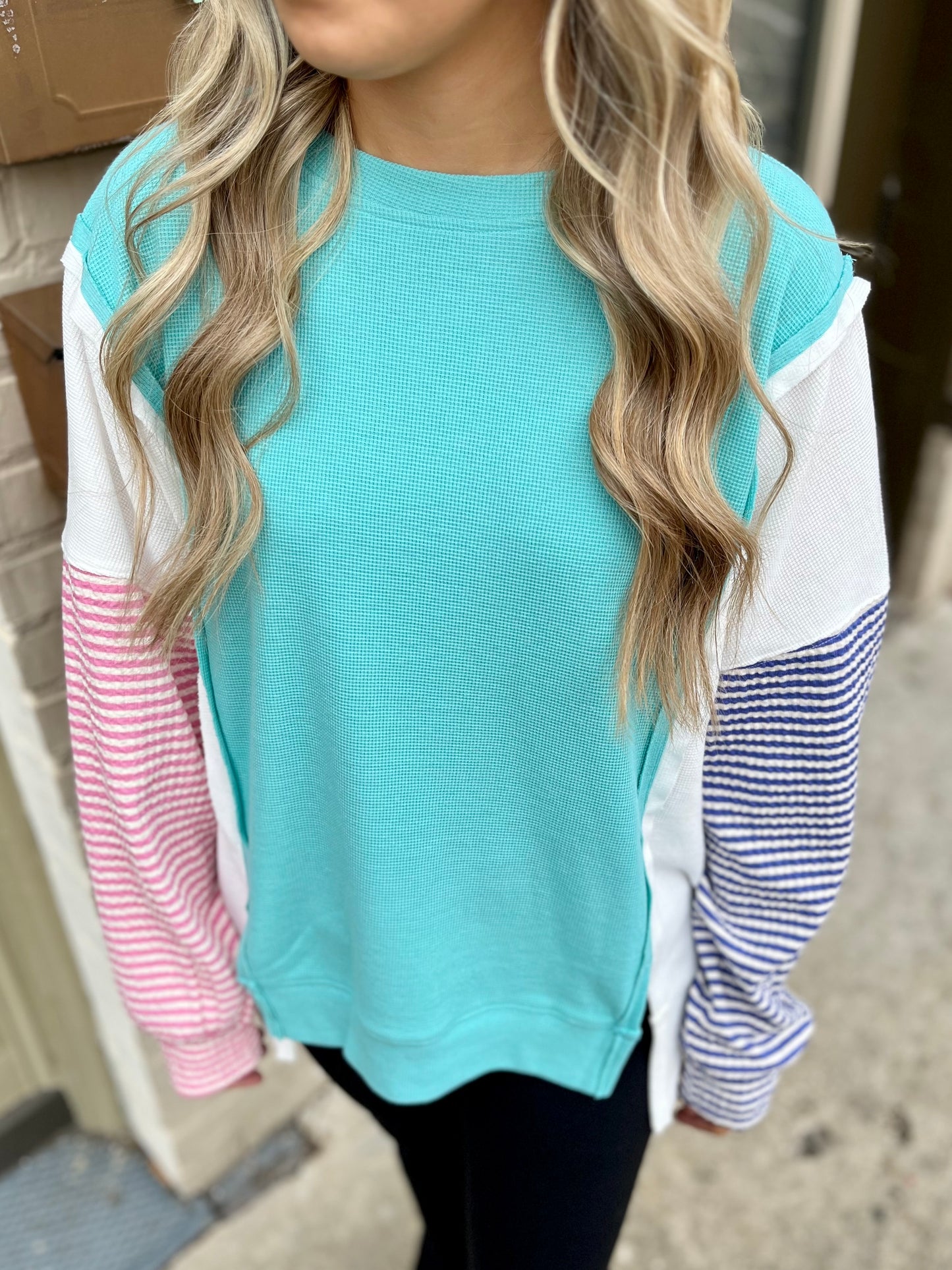 Color Block Pullover- Turquoise