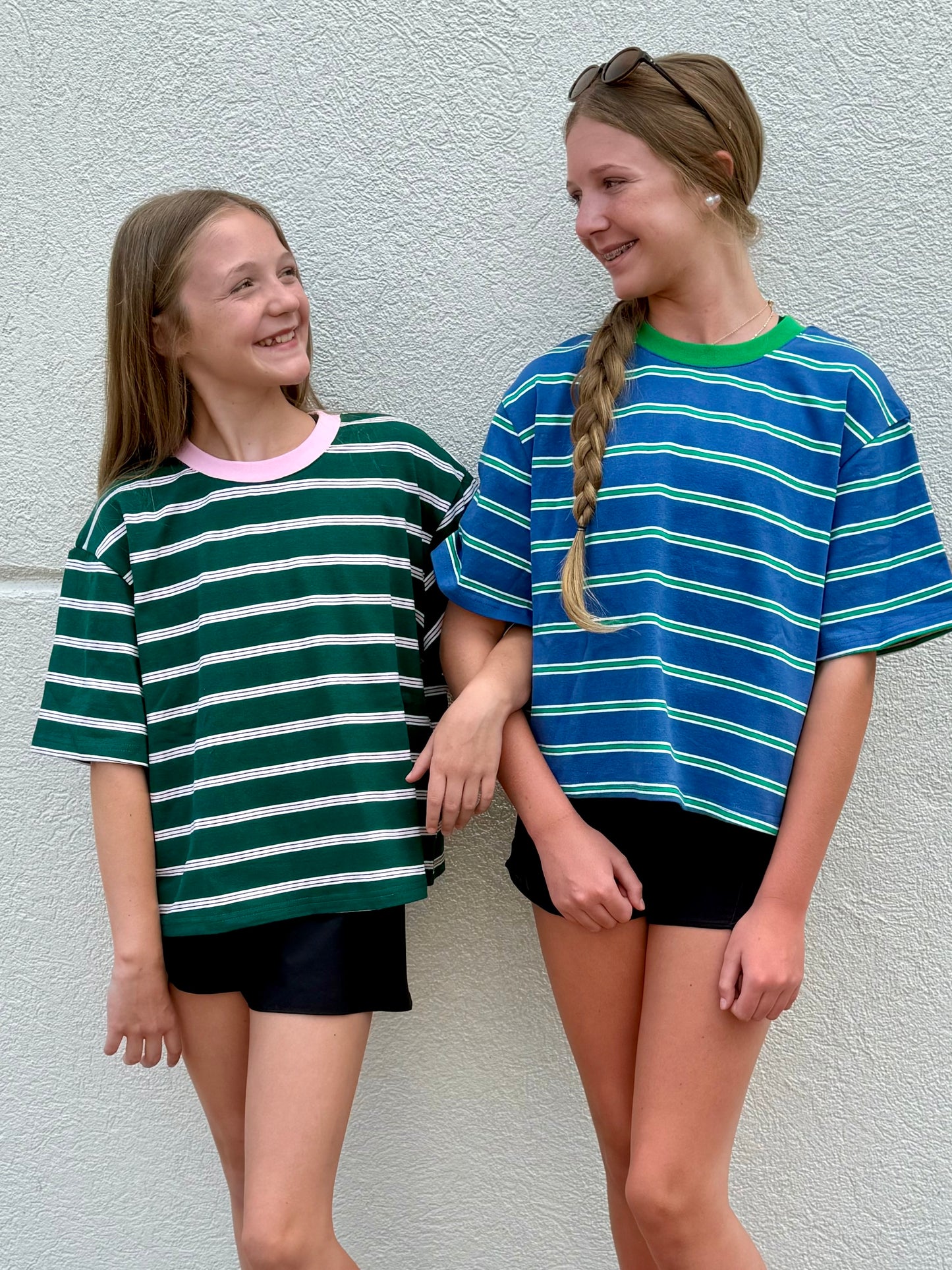 Stripe Boxy Tee- Blue/Green