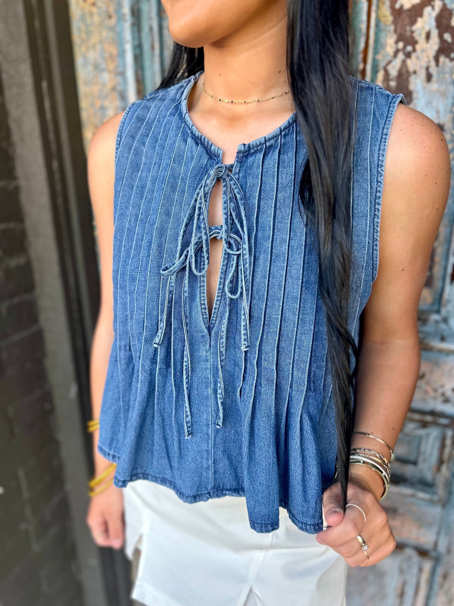 Denim Front Tie Top