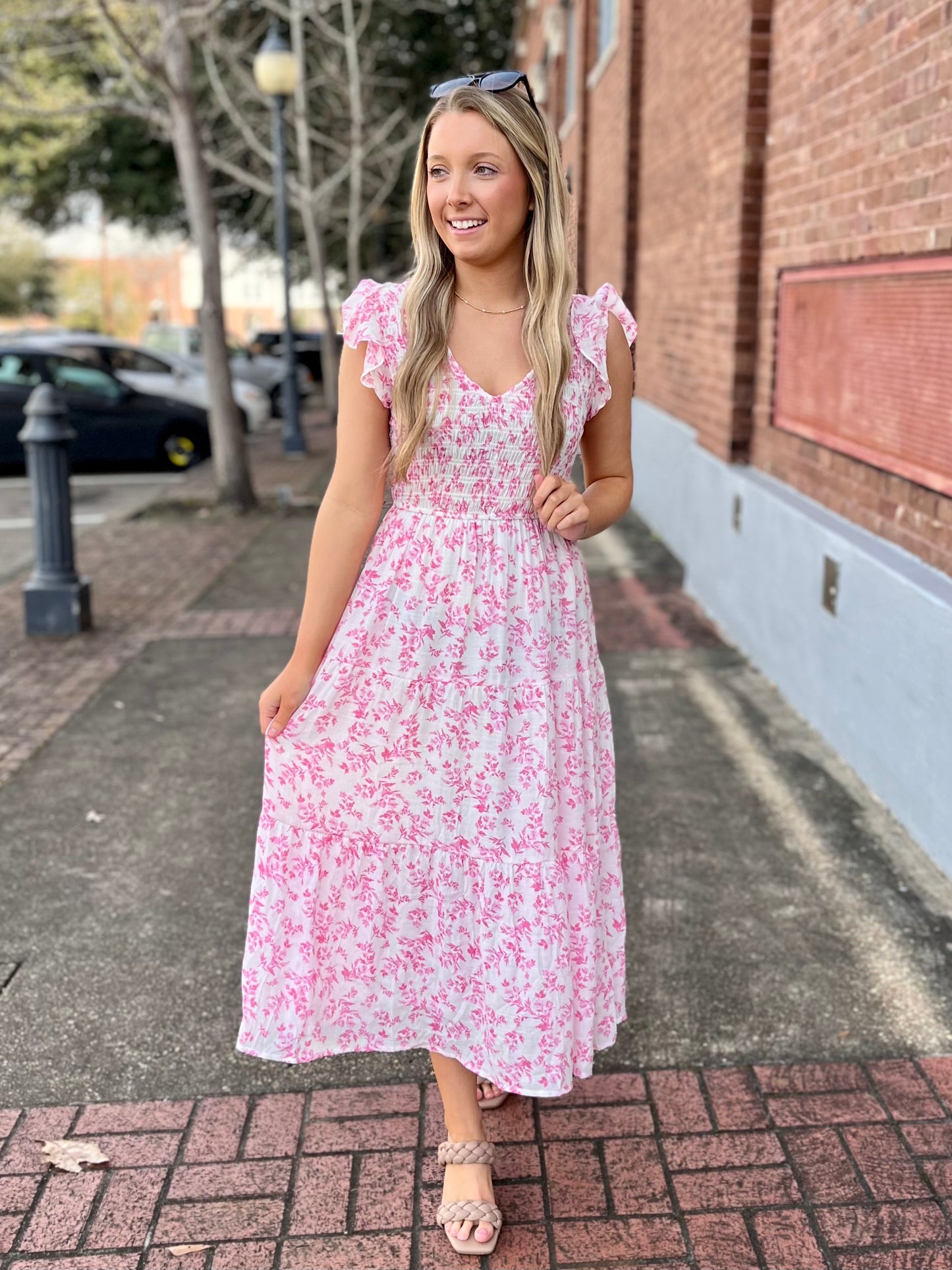 Caroline Flutter Dress- Pink