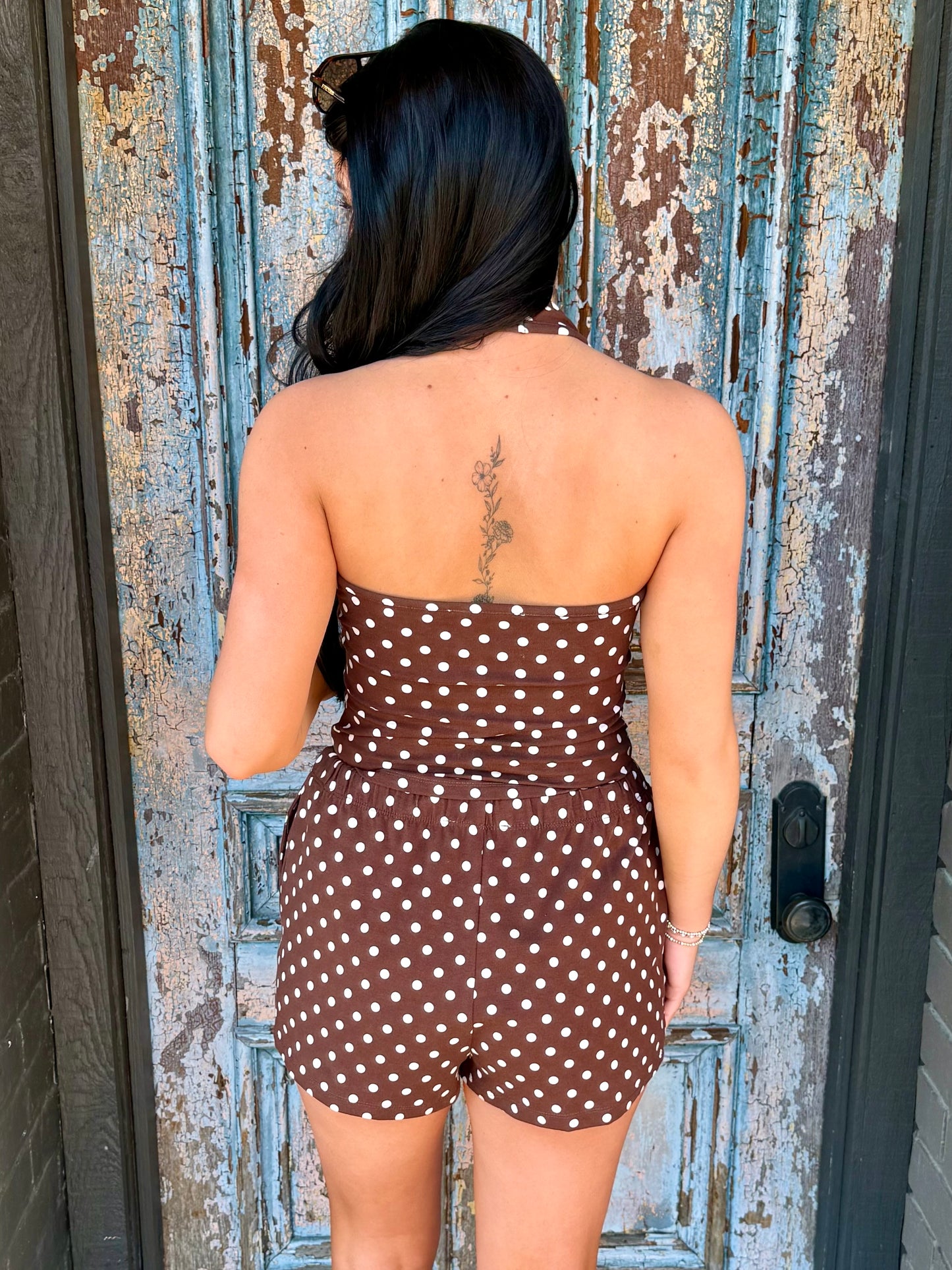 Polka-Dot Halter Set- Brown