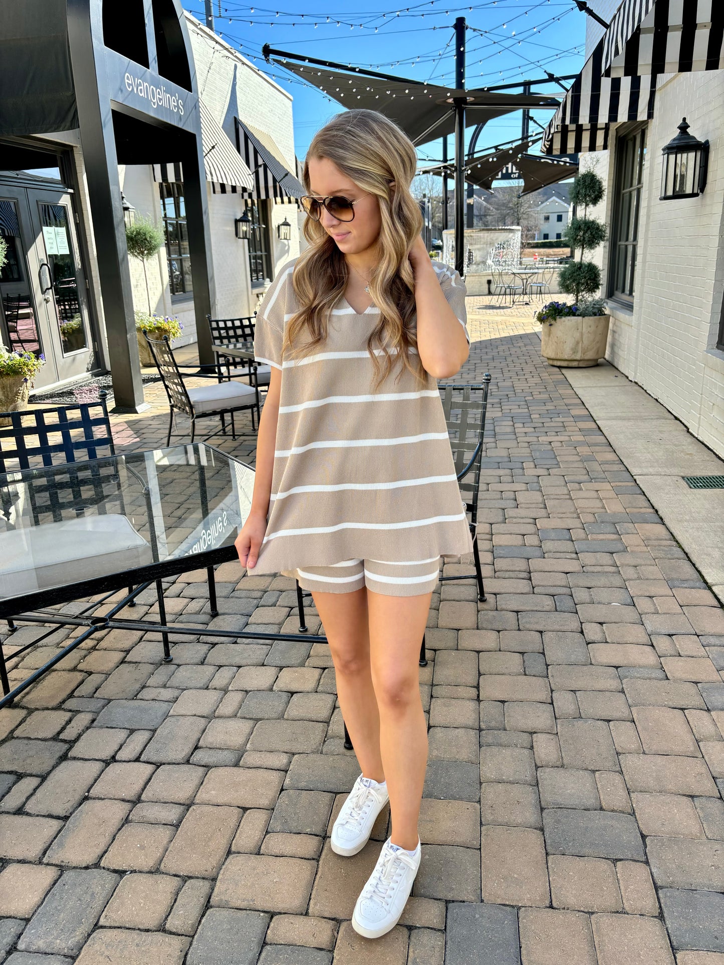 Mocha/White Stripe Set