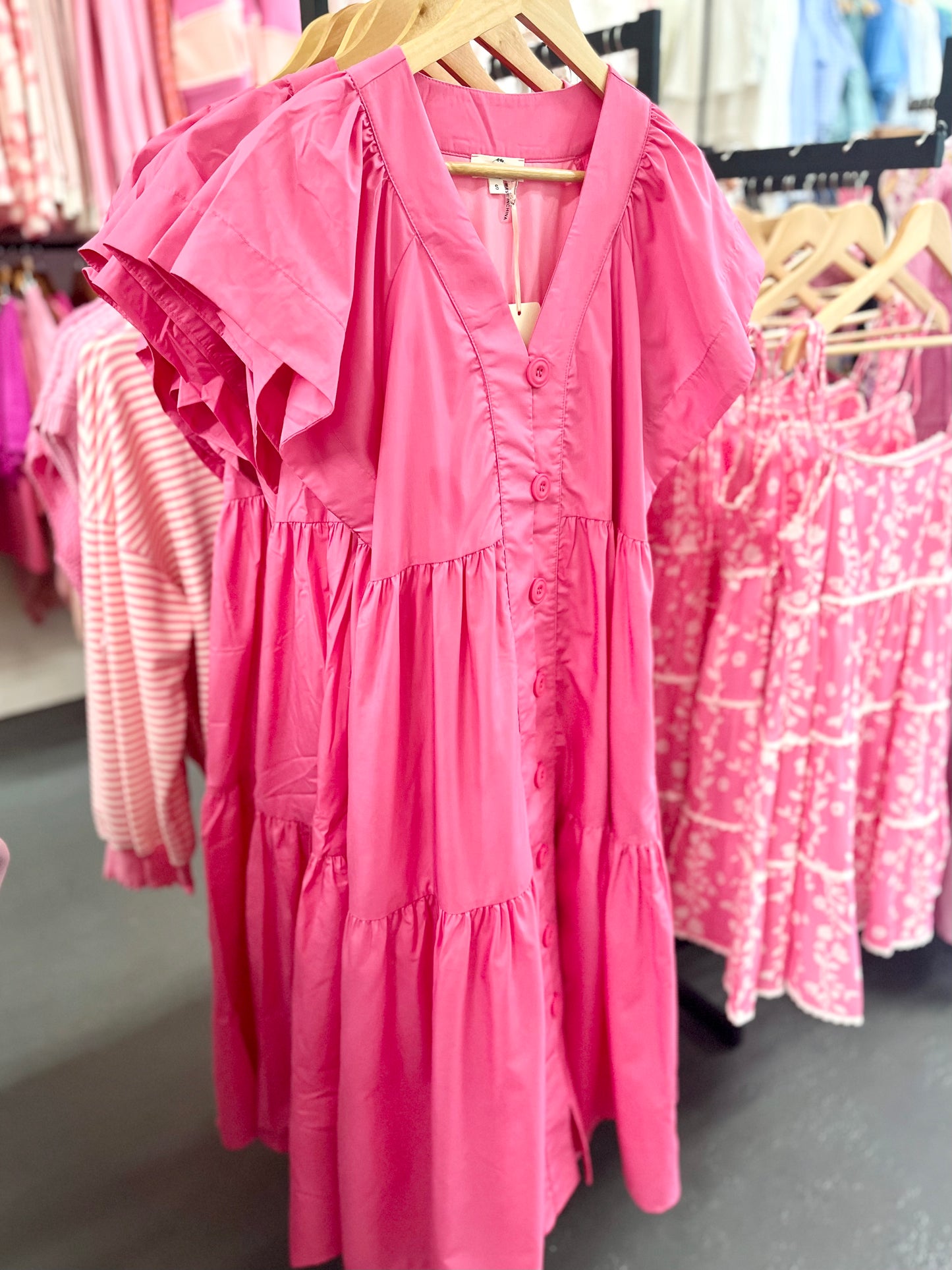 Button Up Midi Dress- Pink