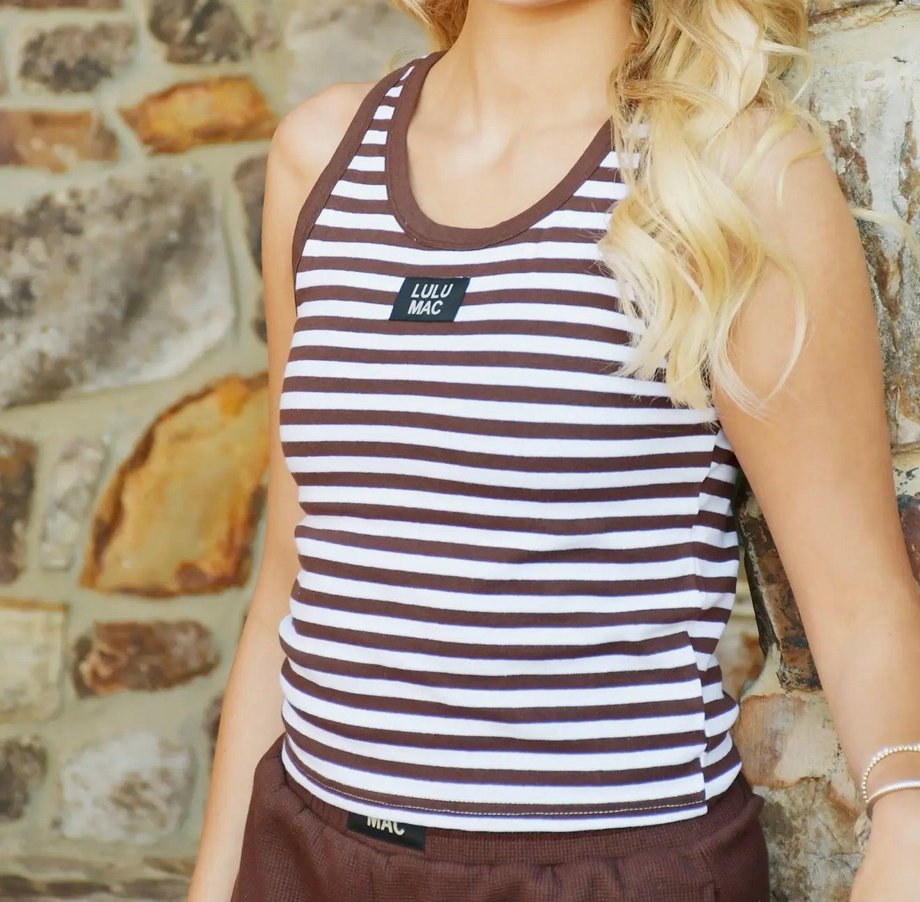 Lulu Mac Stripe Tank- Brown