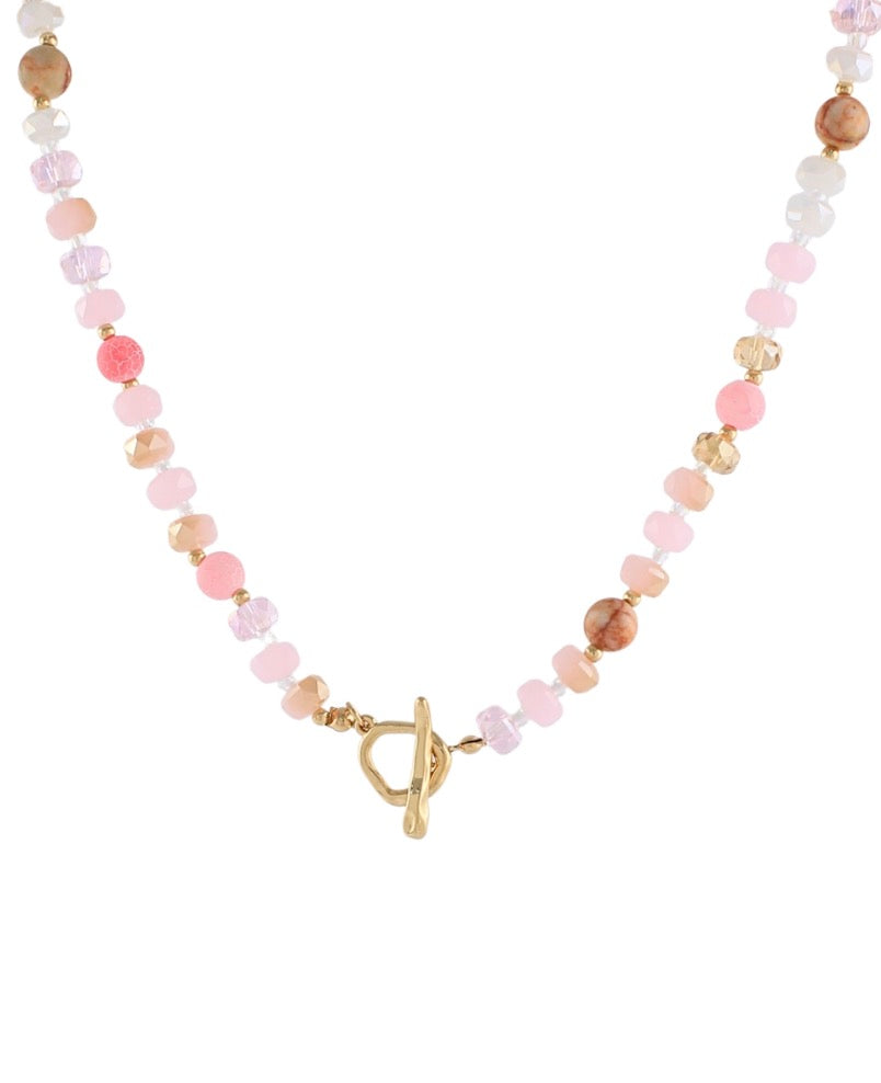 Rondelle Beaded Toggle Necklace- Pink