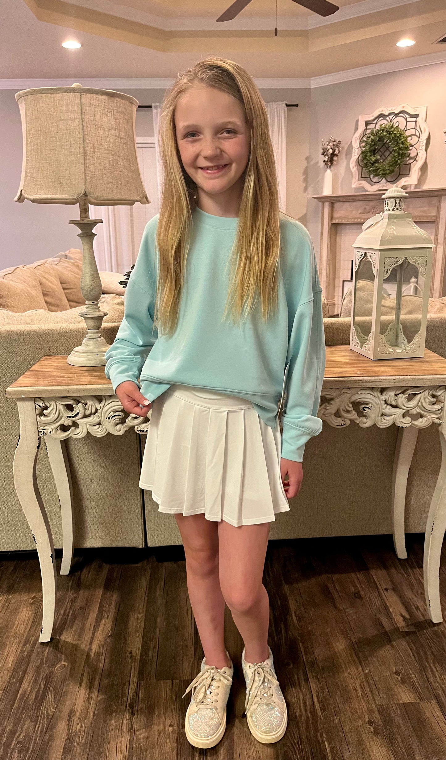 Girls Soft Crew Neck Pullover- Aqua