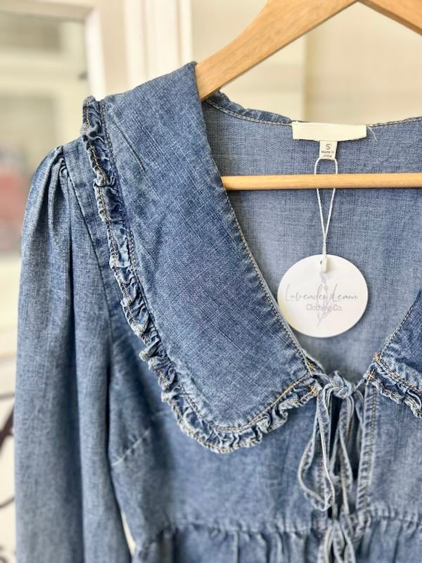 L/S Denim Tie Top