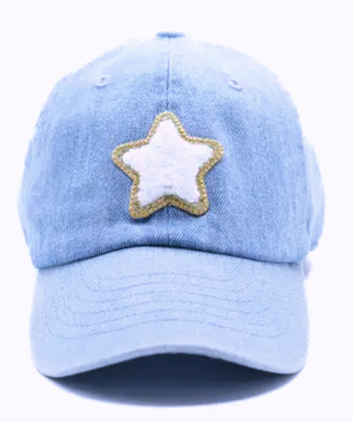 Terry Star Embroidered Hat- Denim