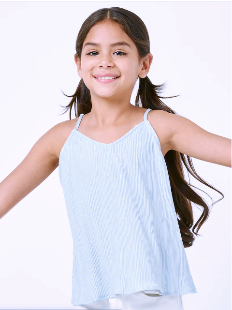 Girls V Neck Wrinkle Pleat Cami- Sage
