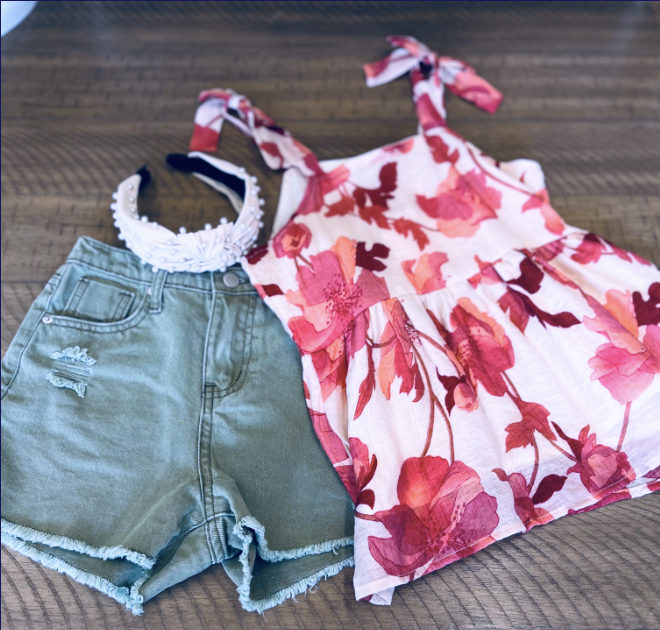 Girls Floral Tie Tank