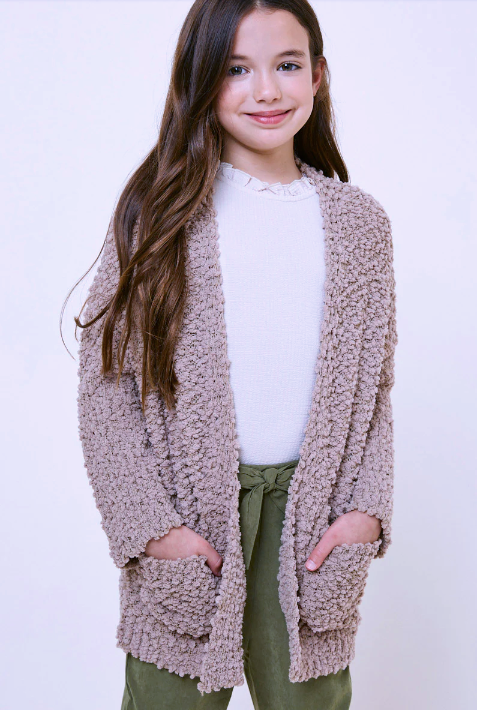 Girls Textured Dolman Sleeve Cardigan - Mocha