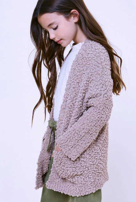 Girls Textured Dolman Sleeve Cardigan - Mocha
