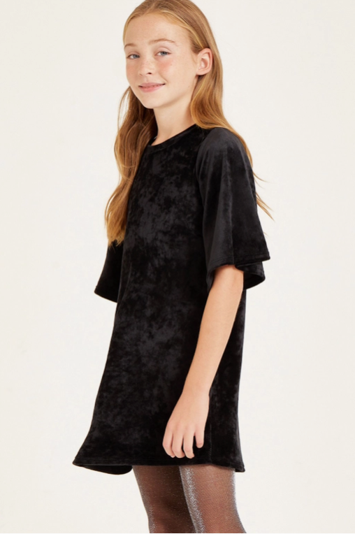Girls Velvet Dress- Black