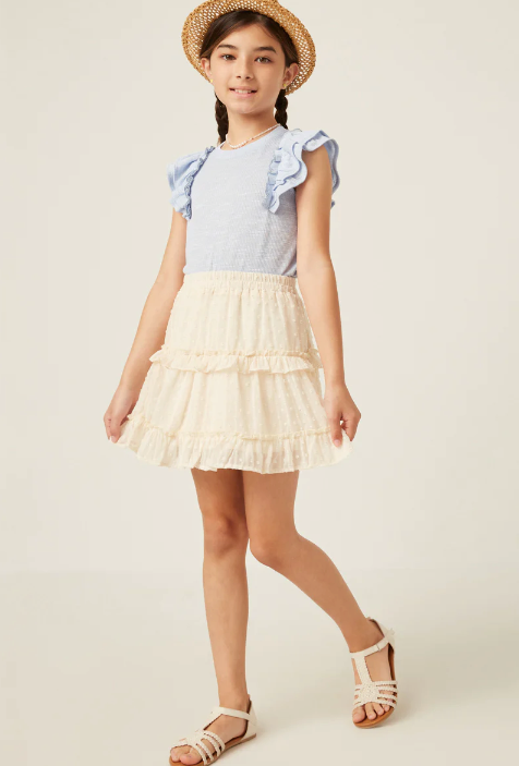 Girls Ruffle Ribbed Top- Blue