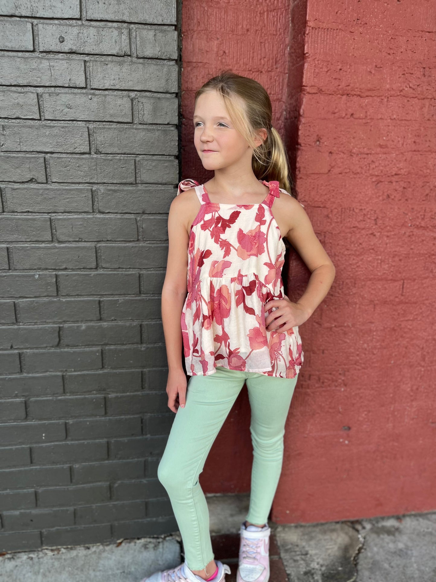 Girls Floral Tie Tank