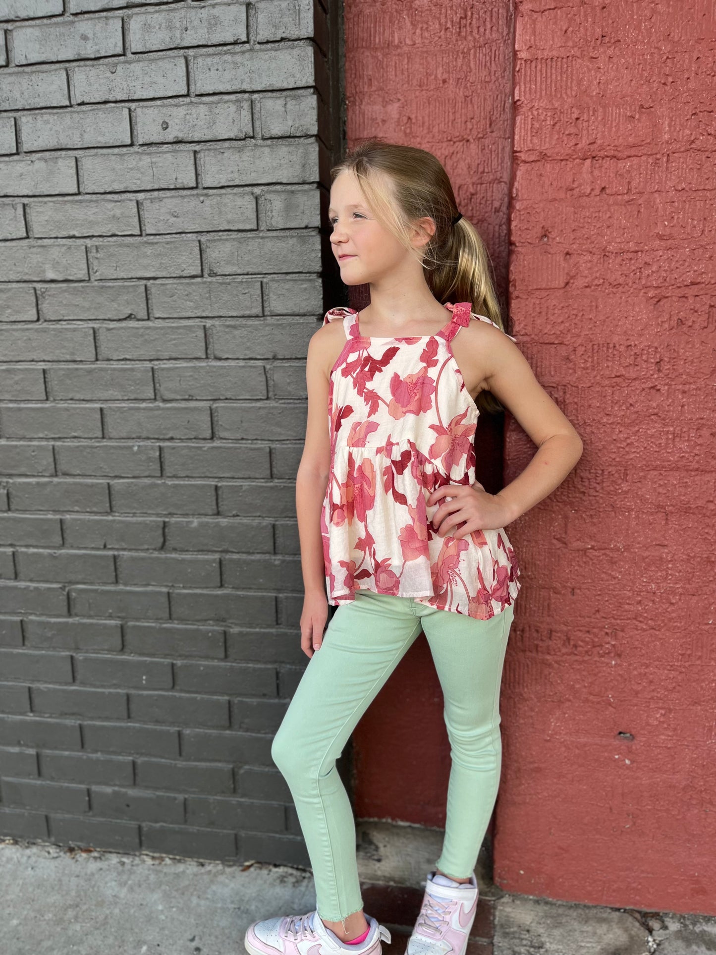 Girls Floral Tie Tank