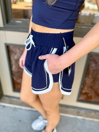 Lace Trim Shorts- Navy