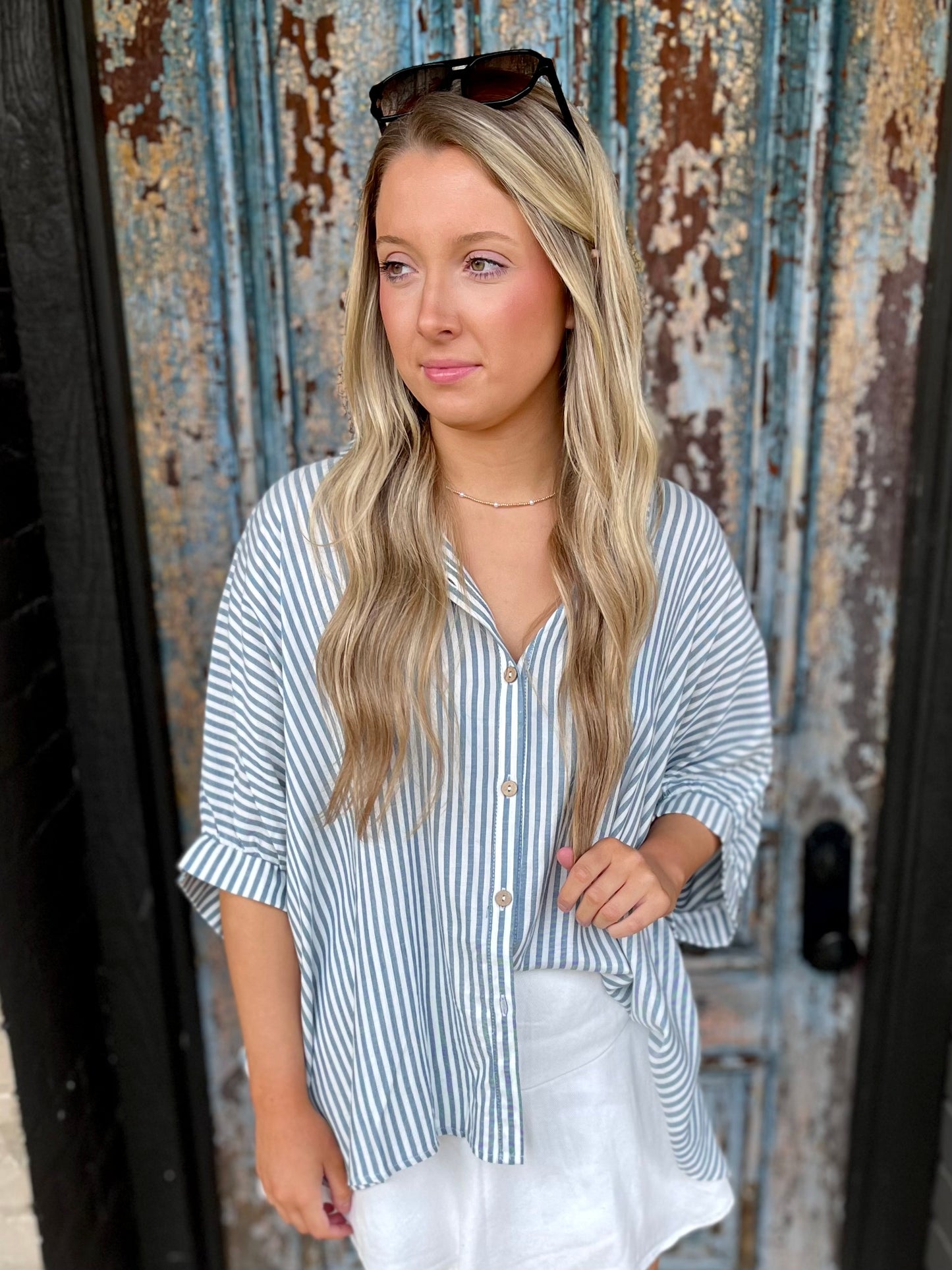 Anya Stripe Top- Teal