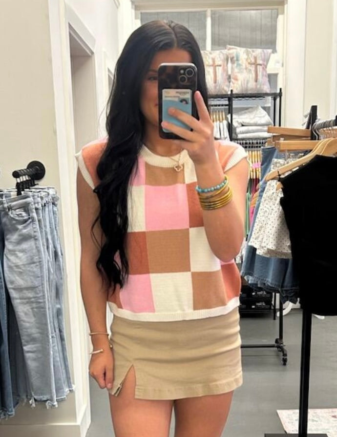 Strawberry + Squares Top
