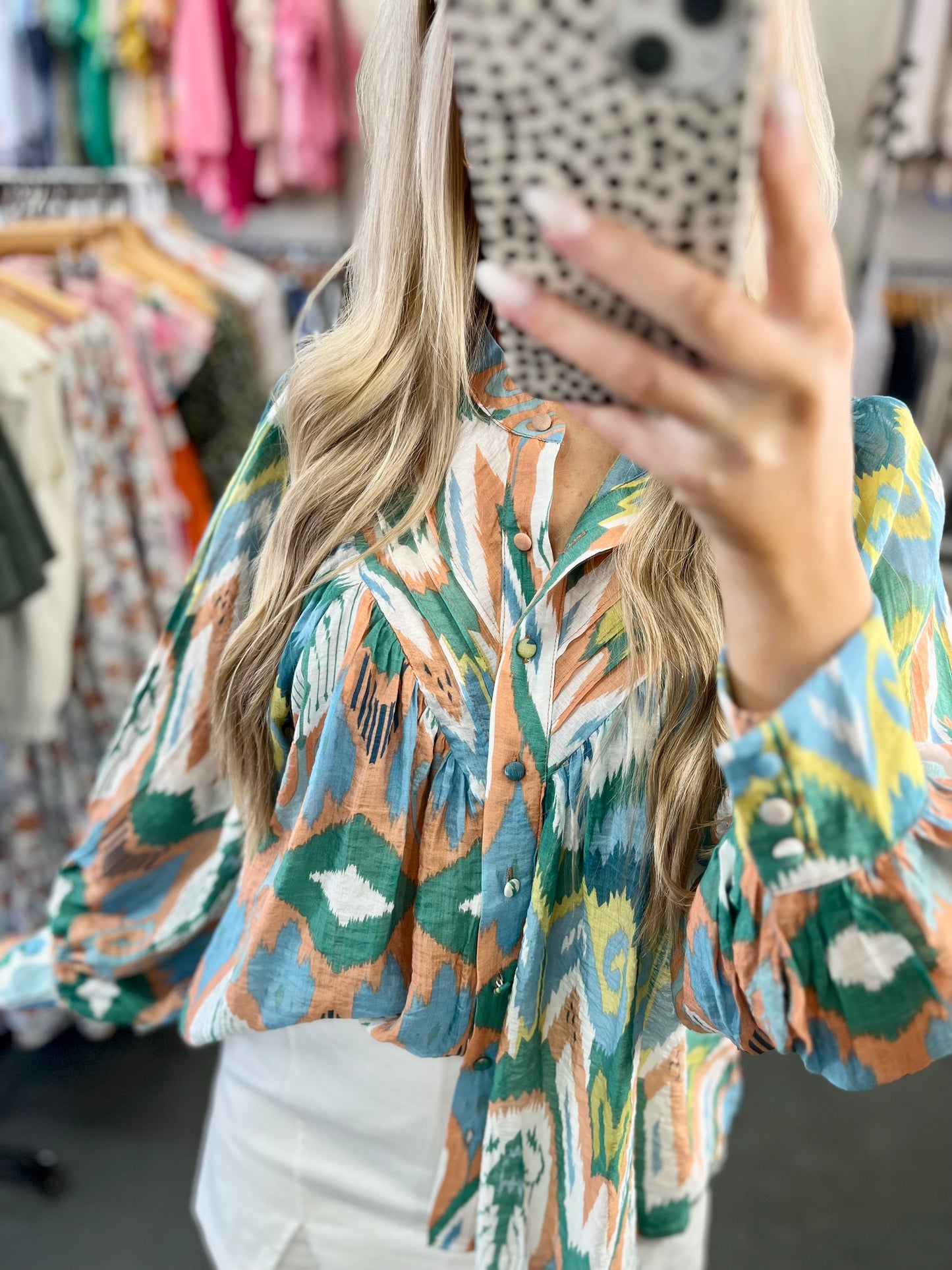 Abstract Print Blouse- Green