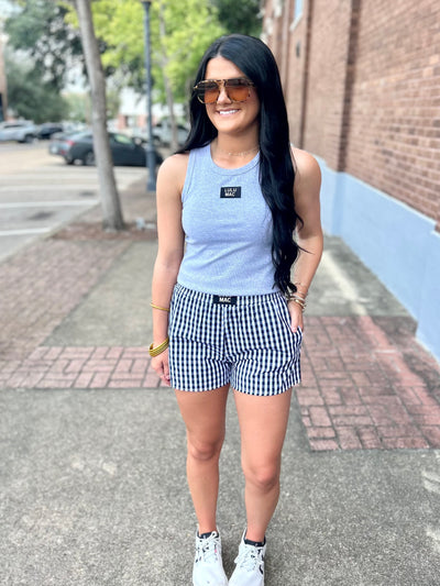 Lulu Mac Gingham Boxer Short- Navy